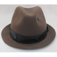 Sombrero de fieltro de lana de Fedora con sombrero de cuero (F-070008)